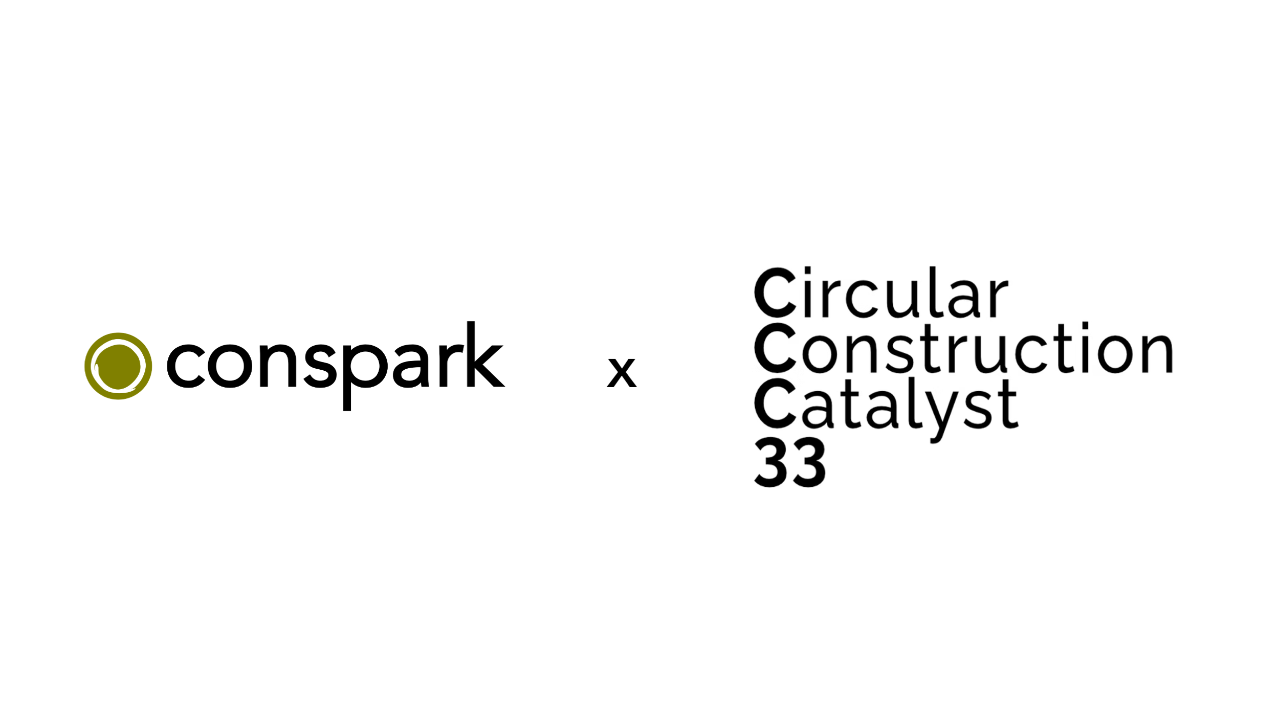 Logos von conspark und C33 nebeneinander mit dem Schriftzug „conspark × C33“ – Symbol für die neue Mitgliedschaft und Zusammenarbeit im Bereich zirkuläres Bauen.